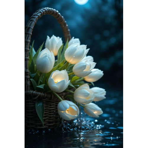 Diamond embroidery (set) Basket with white tulips