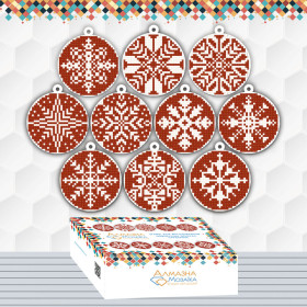 DIAMOND EMBROIDERY (SET) - NEW YEAR'S SNOWFLAKE BALLS RED IN GIFT BOX