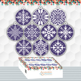 DIAMOND EMBROIDERY (SET) - NEW YEAR'S SNOWFLAKE BALLS VIOLET IN GIFT BOX