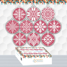 DIAMOND EMBROIDERY (SET) - NEW YEAR'S SNOWFLAKE BALLS PINK IN GIFT BOX