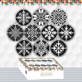 DIAMOND EMBROIDERY (SET) - NEW YEAR'S SNOWFLAKE BALLS BLACK IN GIFT BOX